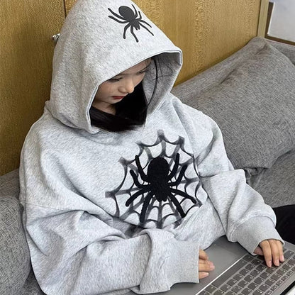 Retro Spider Letter Hooded Sweater