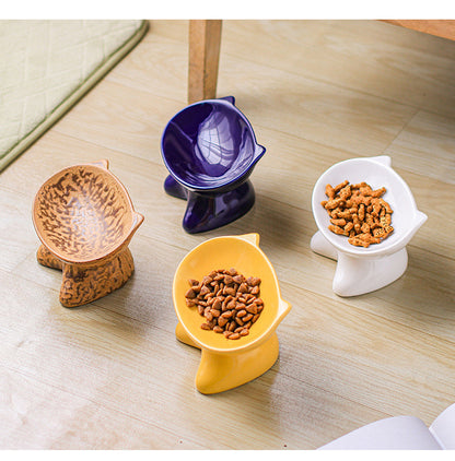 Ceramic Cat Face Bowl for Dogs and Cats