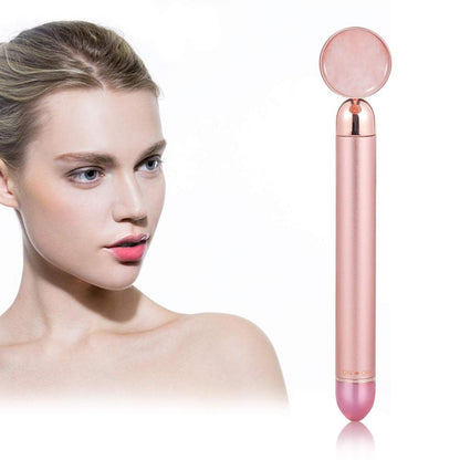 Electric Face Roller with Rose Quartz and Gold Stick
