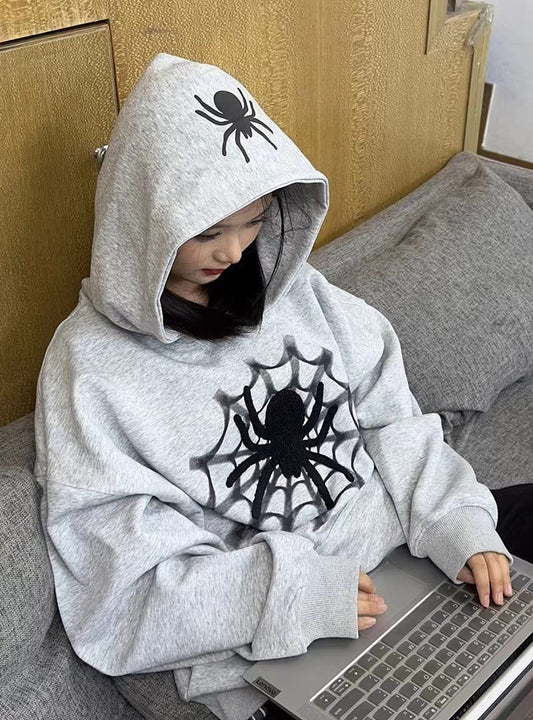 Retro Spider Letter Hooded Sweater