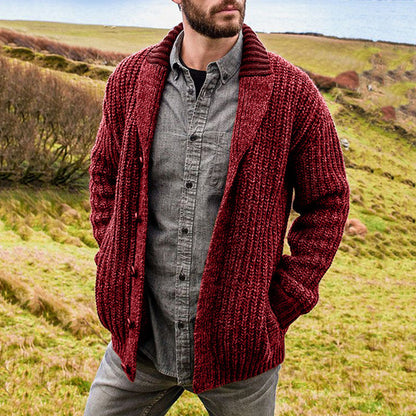 Men's Solid Color Long Sleeve Knit Cardigan Sweater