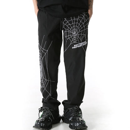 Men's Spider Web Embroidered Loose Casual Pants