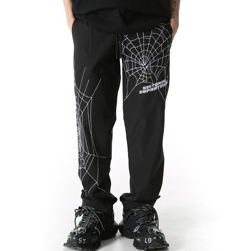 Men's Spider Web Embroidered Loose Casual Pants