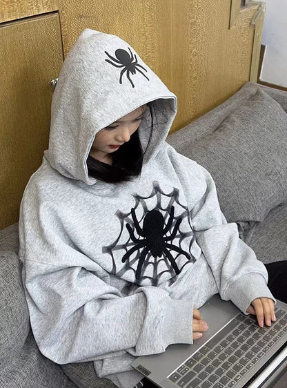 Retro Spider Letter Hooded Sweater