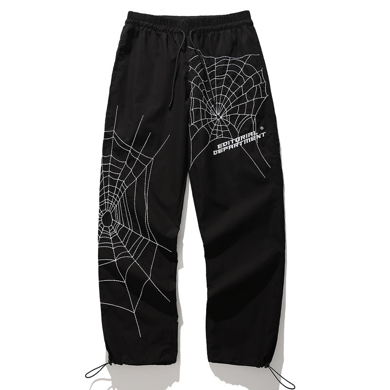 Men's Spider Web Embroidered Loose Casual Pants