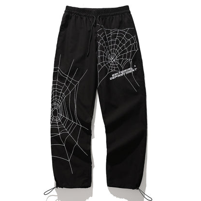 Men's Spider Web Embroidered Loose Casual Pants
