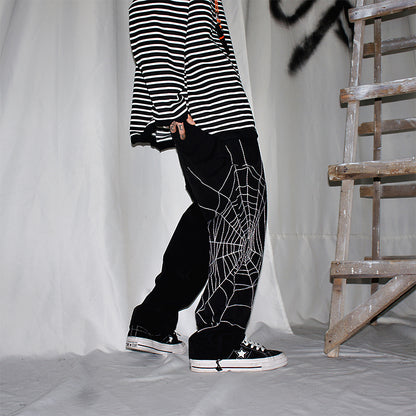 Men's Spider Web Embroidered Loose Casual Pants